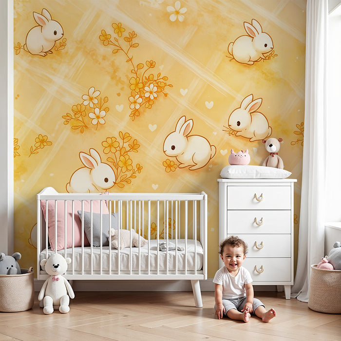 Papel de parede coelhos | Padrão adorável e floral