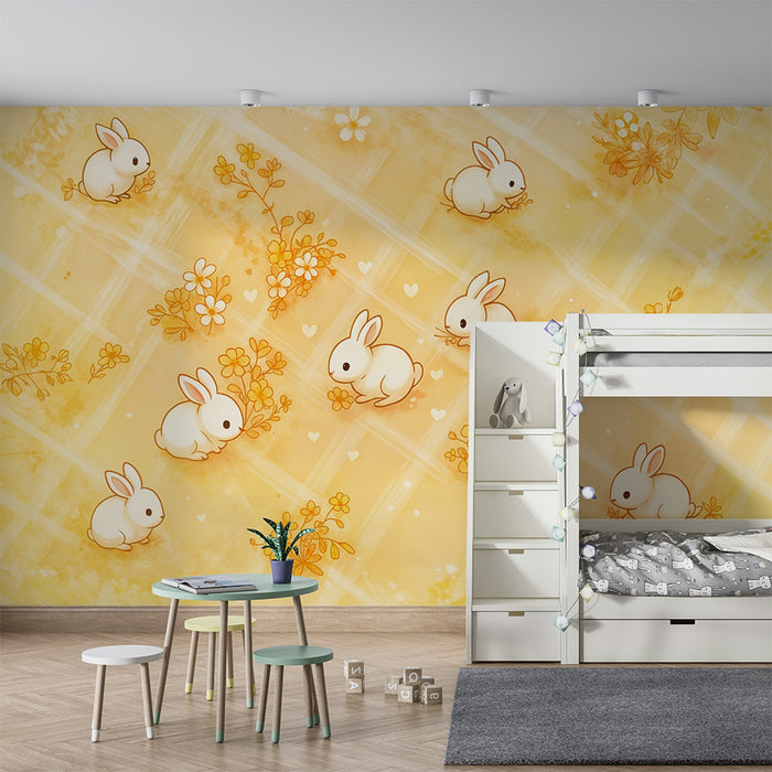 Papel de parede coelhos | Padrão adorável e floral