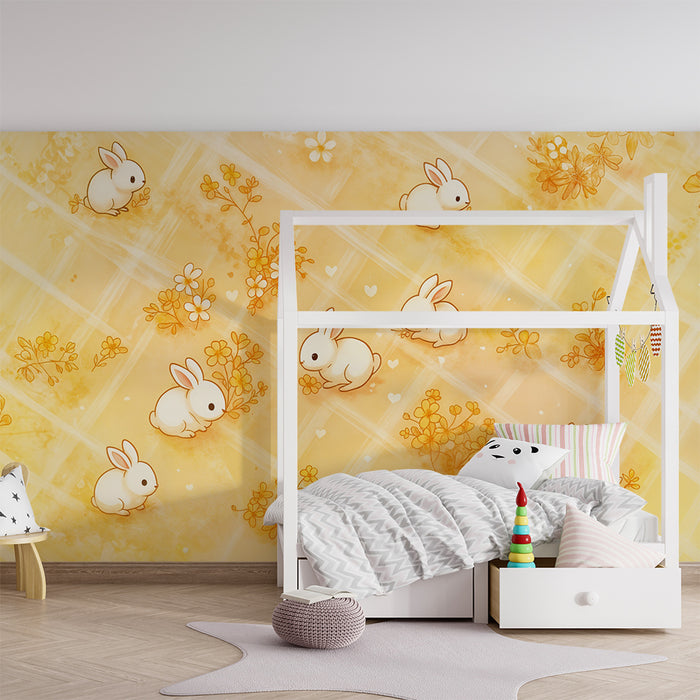 Papel de parede coelhos | Padrão adorável e floral