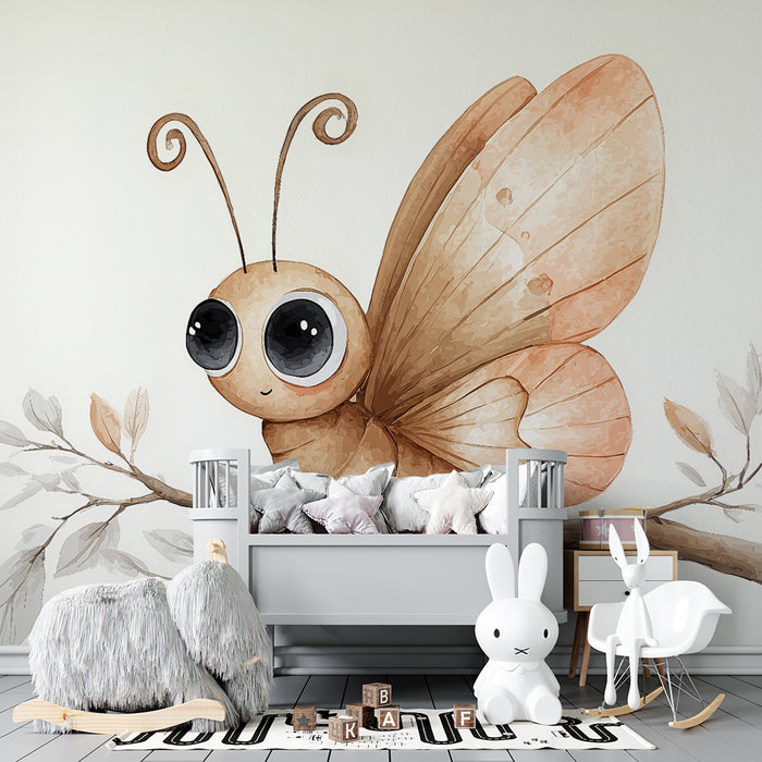 Børneværelse tapet | Sød sommerfugl og pastelfarvede grene