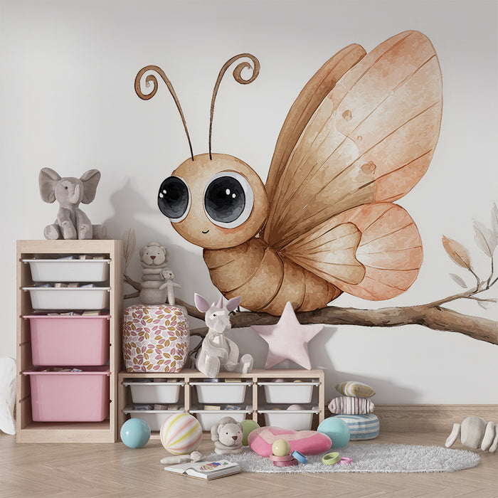 Børneværelse tapet | Sød sommerfugl og pastelfarvede grene