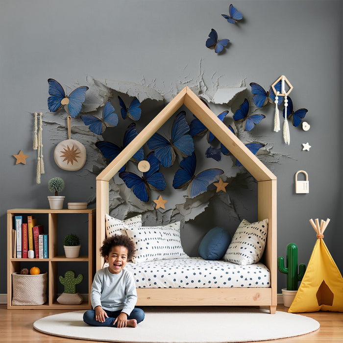 Papel de parede criança | Fuga de borboletas azuis