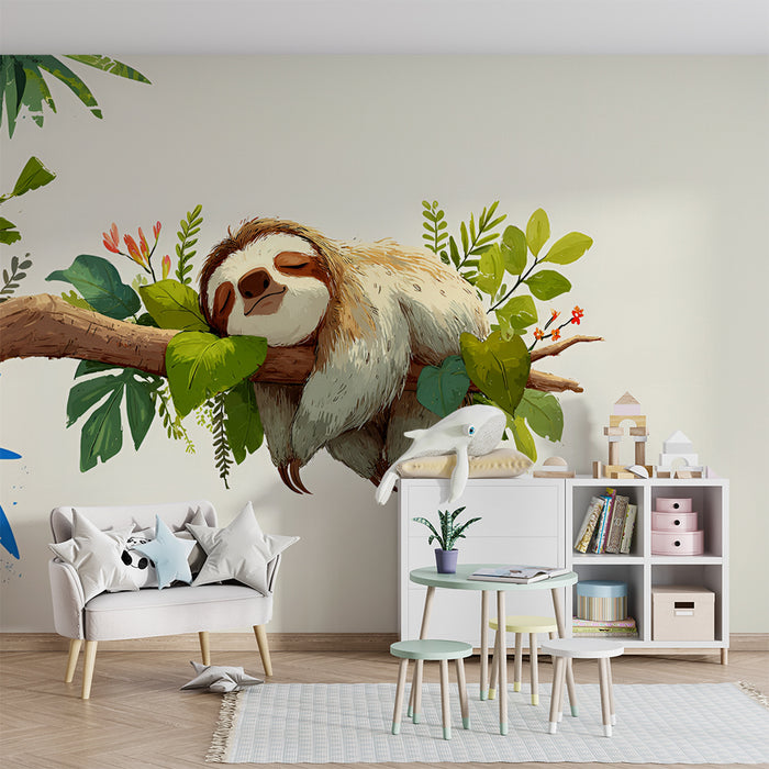 Tapet s lenivets | Lenivets, spiyashch na tropska vetka