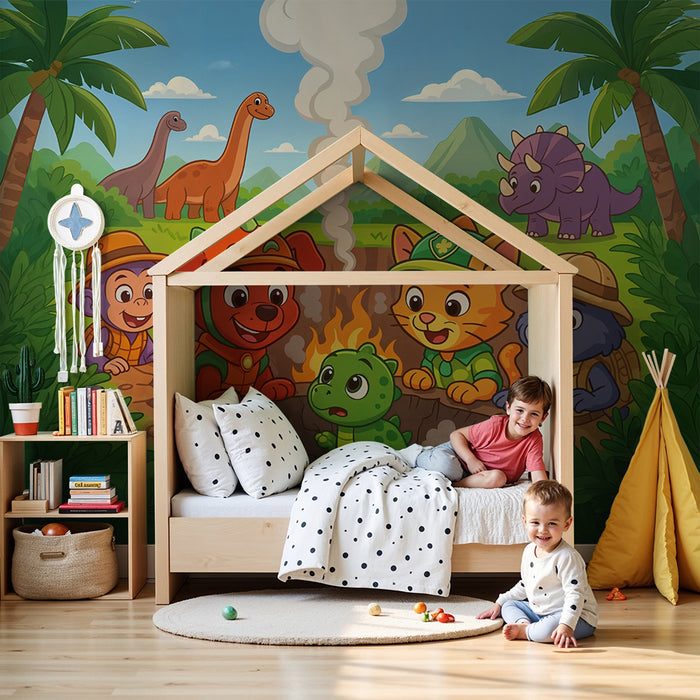 Carta da parati avventura dinosauri | Safari degli animali animati