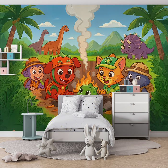 Carta da parati avventura dinosauri | Safari degli animali animati