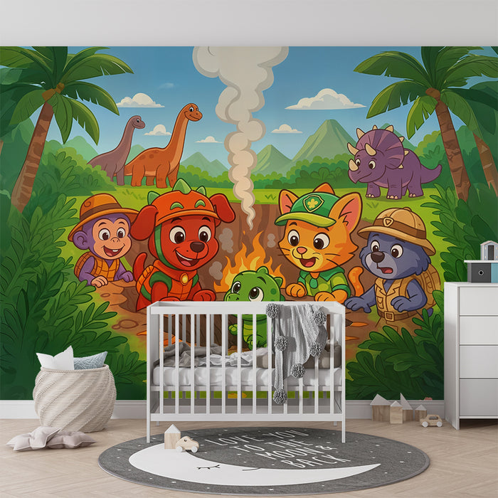 Carta da parati avventura dinosauri | Safari degli animali animati