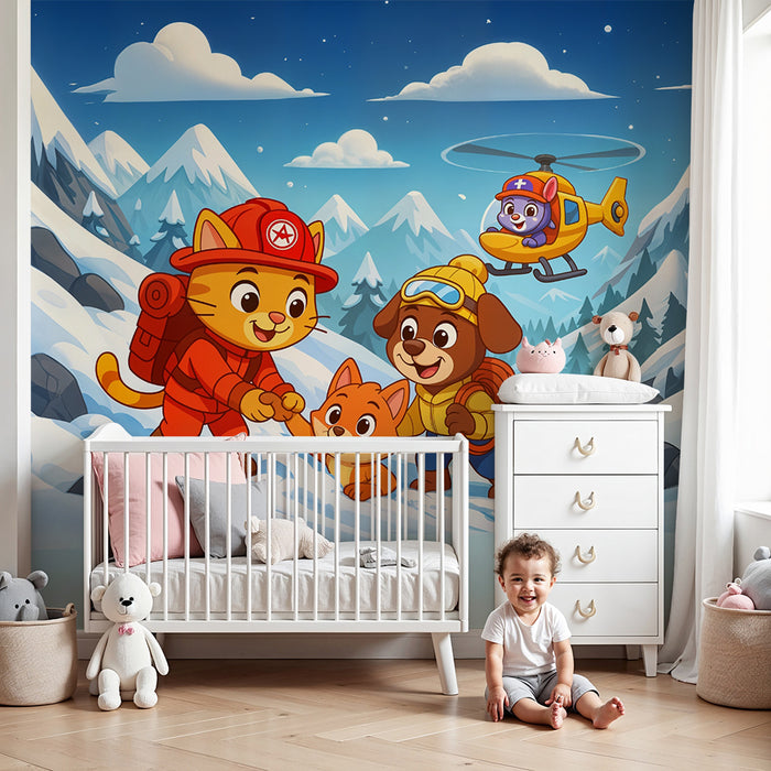 Papier peint montagne animée | Aventure hivernale pour enfants