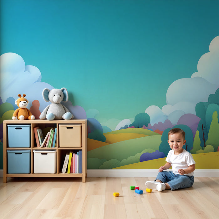 Lastenhuoneen tapetti | Värikkäät kukkulamaisemat