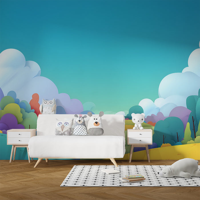 Lastenhuoneen tapetti | Värikkäät kukkulamaisemat