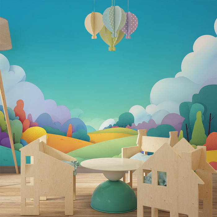 Lastenhuoneen tapetti | Värikkäät kukkulamaisemat