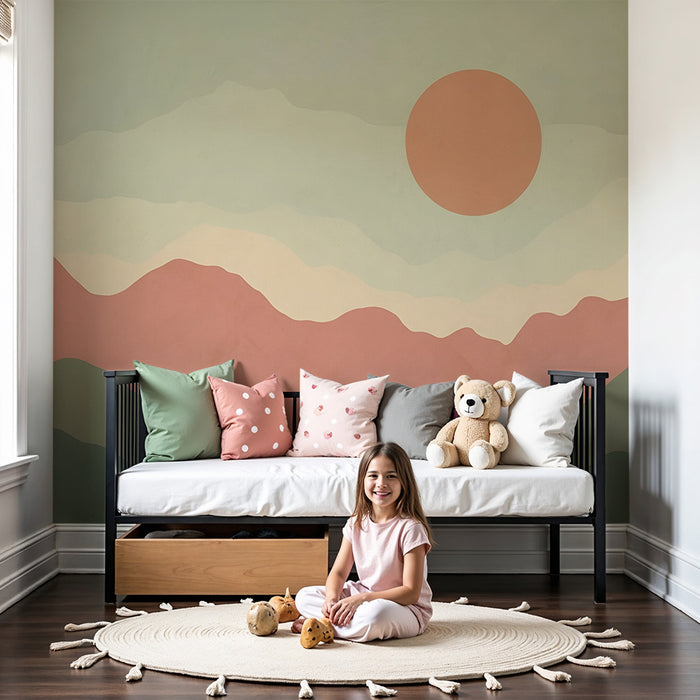 Tapet apstraktnog krajolika | Retro zalazak sunca na planinama