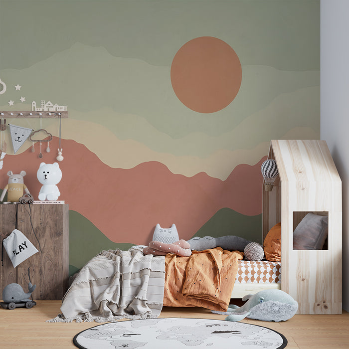 Tapet apstraktnog krajolika | Retro zalazak sunca na planinama