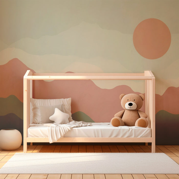 Tapet apstraktnog krajolika | Retro zalazak sunca na planinama