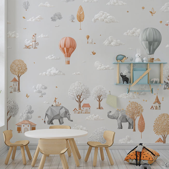 Papel de parede paisagem onírica | Balões de ar quente e animais fantásticos