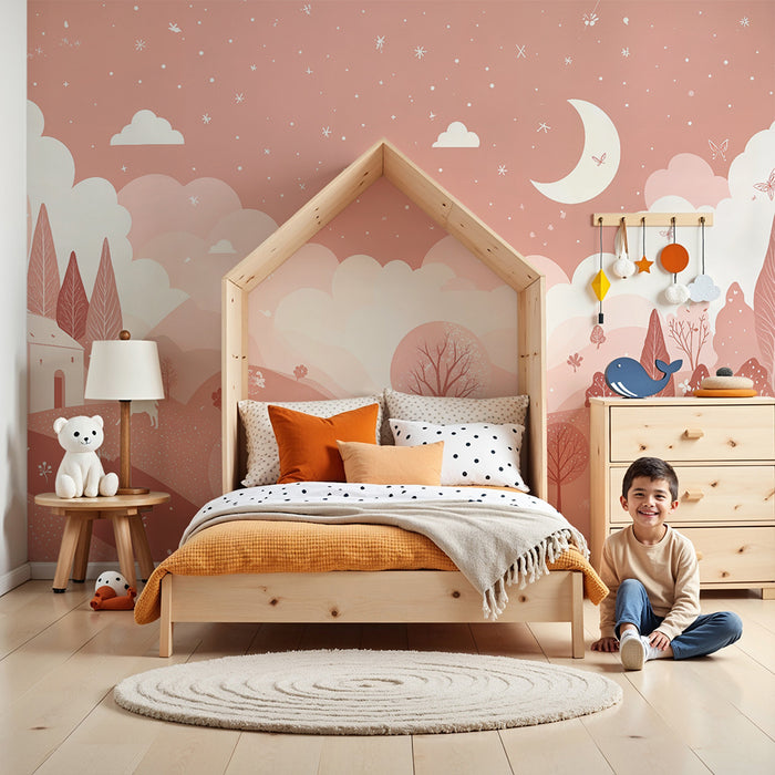 Tapet peisaj magic | Peisaj rural în roz