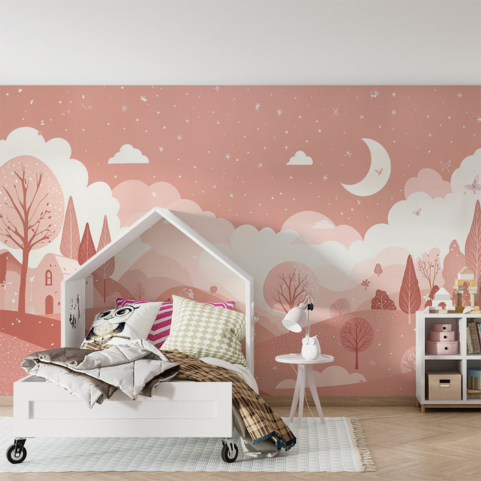 Tapet peisaj magic | Peisaj rural în roz