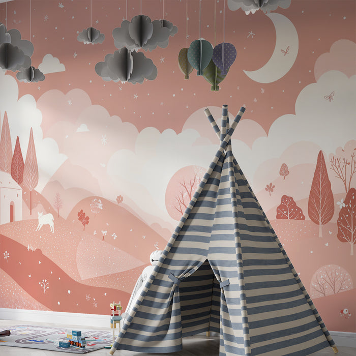 Tapet peisaj magic | Peisaj rural în roz