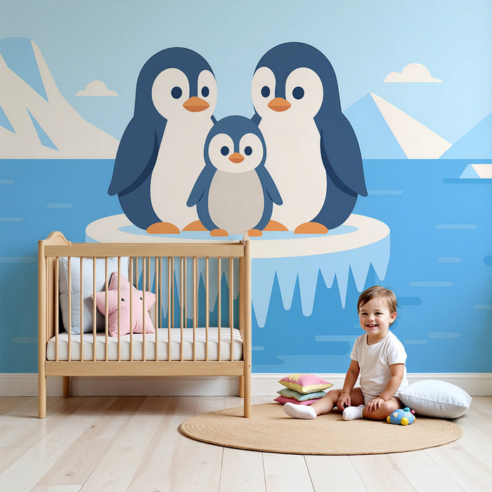 Babykamer behang | Pinguïnfamilie op de ijsschots