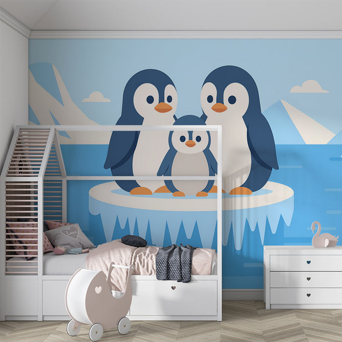 Babykamer behang | Pinguïnfamilie op de ijsschots