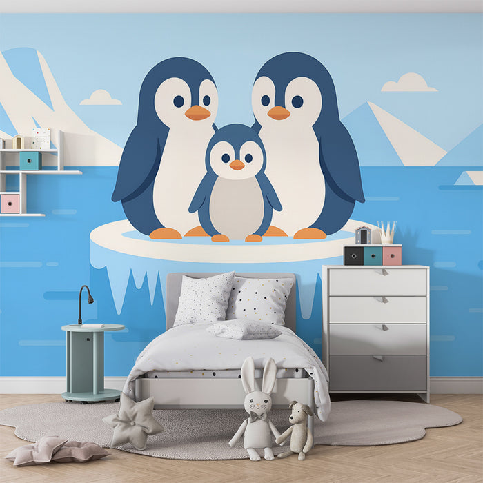 Babykamer behang | Pinguïnfamilie op de ijsschots