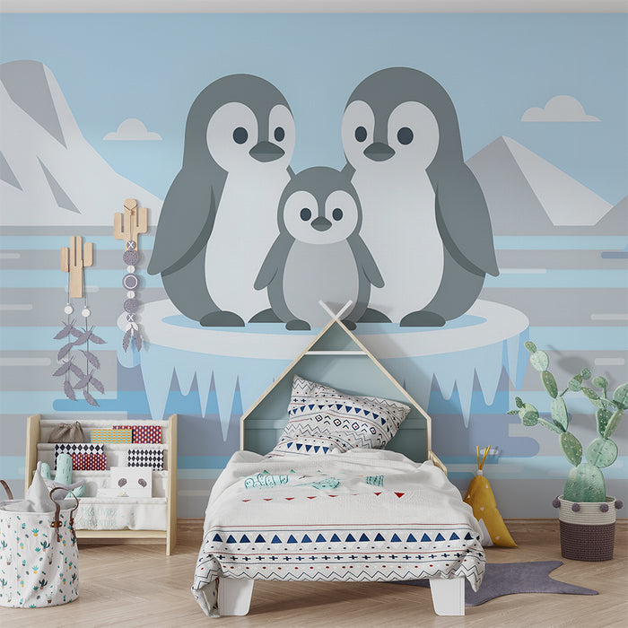 Χαρτί τοίχου παιδικού δωματίου | Οικογένεια πιγκουίνων στον παγετώ