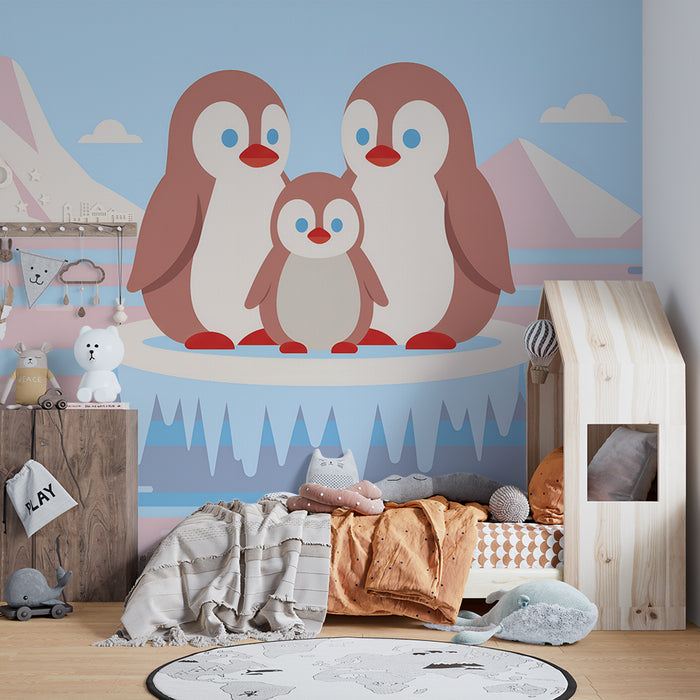 Papier peint chambre bébé | Famille de pingouins polaires