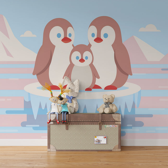Papier peint chambre bébé | Famille de pingouins polaires