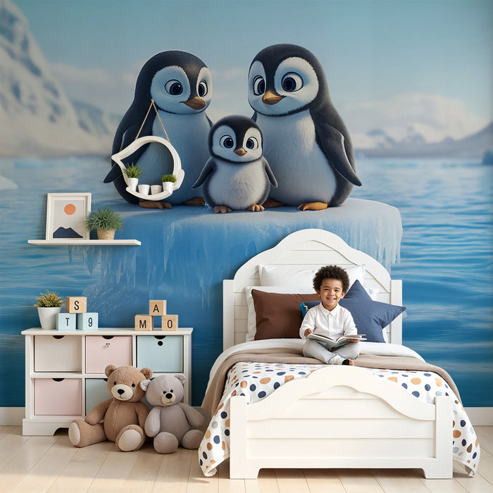 Papier peint chambre bébé | Famille de manchots polaires