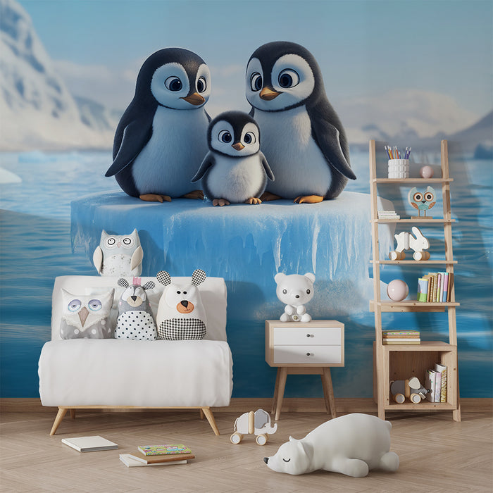 Papier peint chambre bébé | Famille de manchots polaires