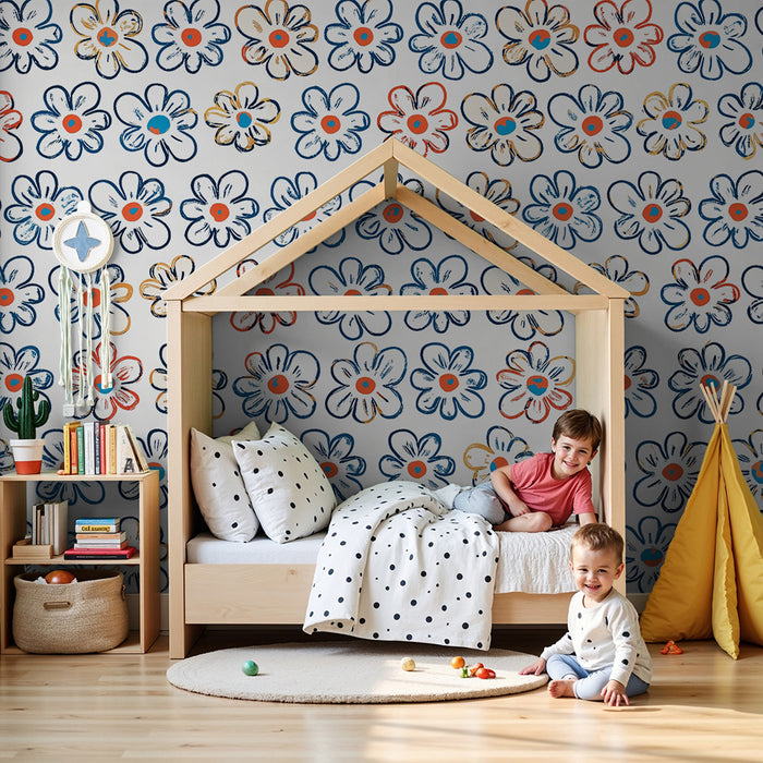 Lastenhuoneen tapetti | Värikkäät ja veikeät kukat