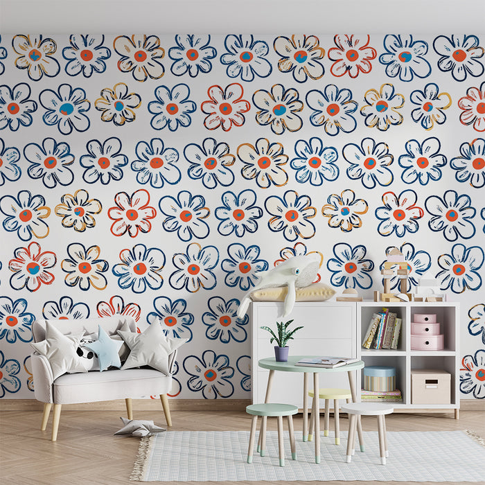 Lastenhuoneen tapetti | Värikkäät ja veikeät kukat