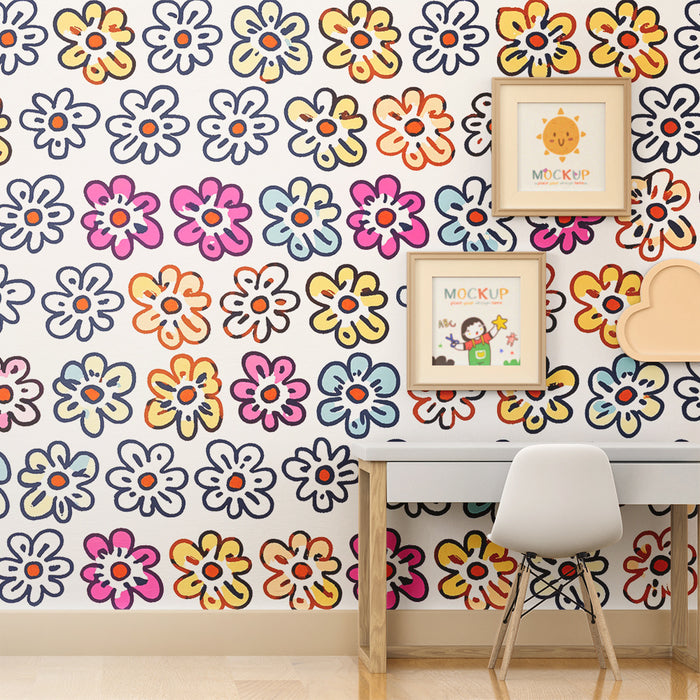 Barntapet | Glada mångfärgade blommor
