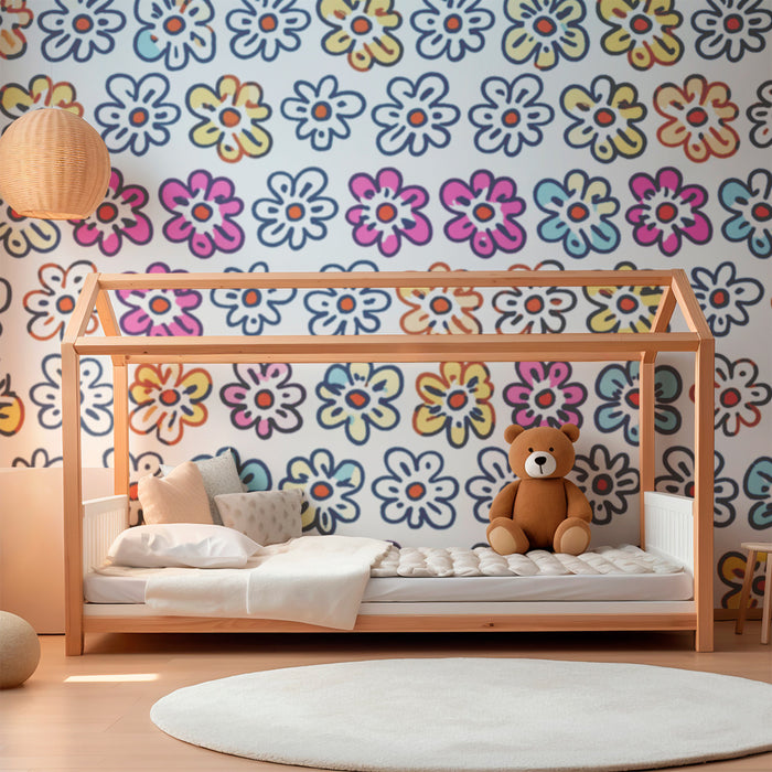 Barntapet | Glada mångfärgade blommor