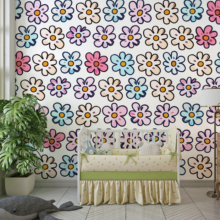 Lastenhuoneen tapetti | Iloiset pastelliväriset kukat