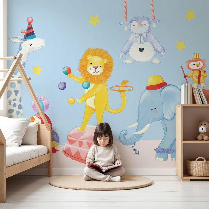 Papier peint chambre enfant | Cirque animalier joyeux