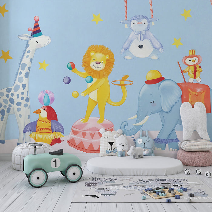 Papier peint chambre enfant | Cirque animalier joyeux