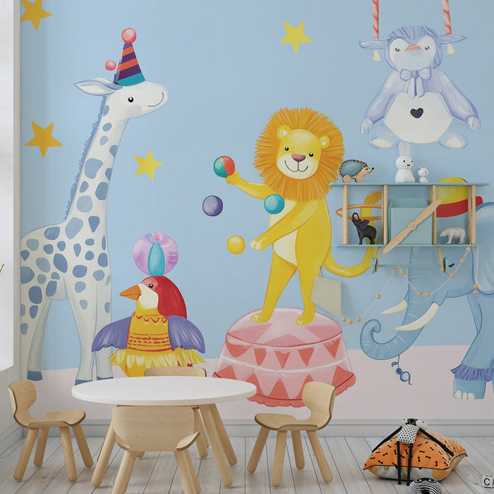 Papier peint chambre enfant | Cirque animalier joyeux