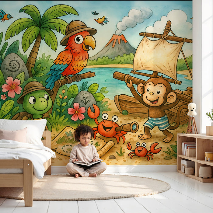 Børneværelse tapet tropisk eventyr | Sjovt vægdekoration til børn