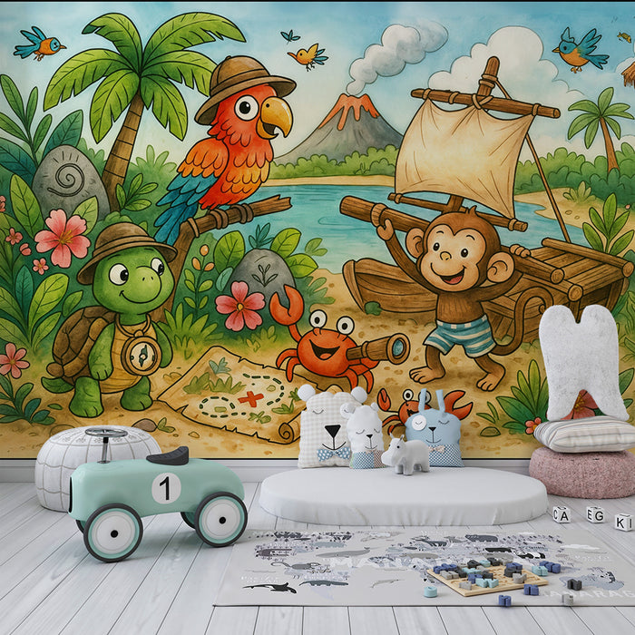 Børneværelse tapet tropisk eventyr | Sjovt vægdekoration til børn