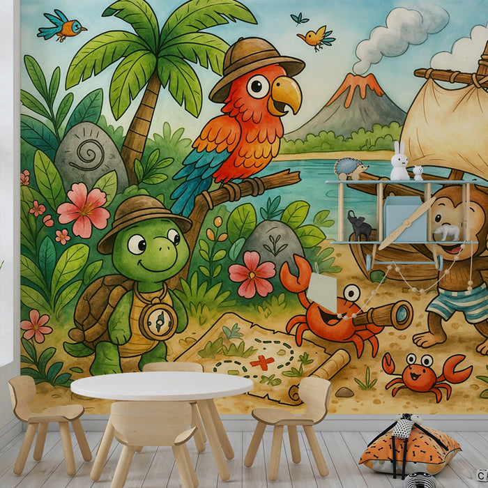 Børneværelse tapet tropisk eventyr | Sjovt vægdekoration til børn