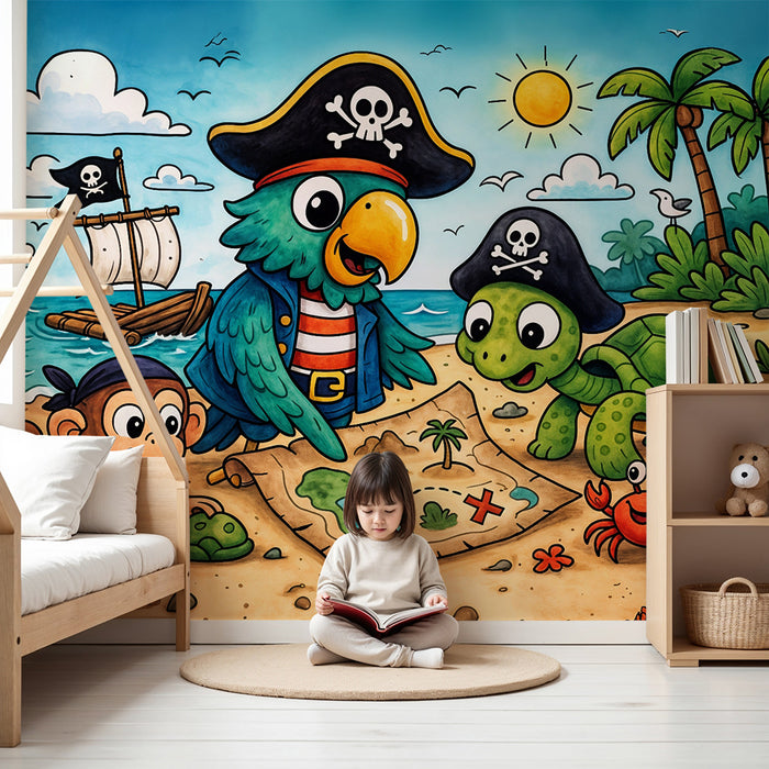 Pirate animals wallpaper | Tropical adventure for kids
