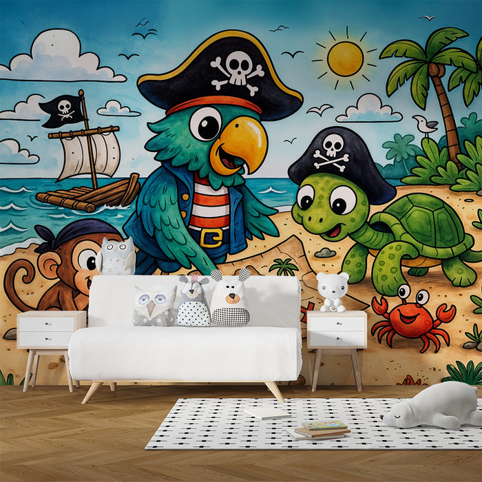 Pirate animals wallpaper | Tropical adventure for kids