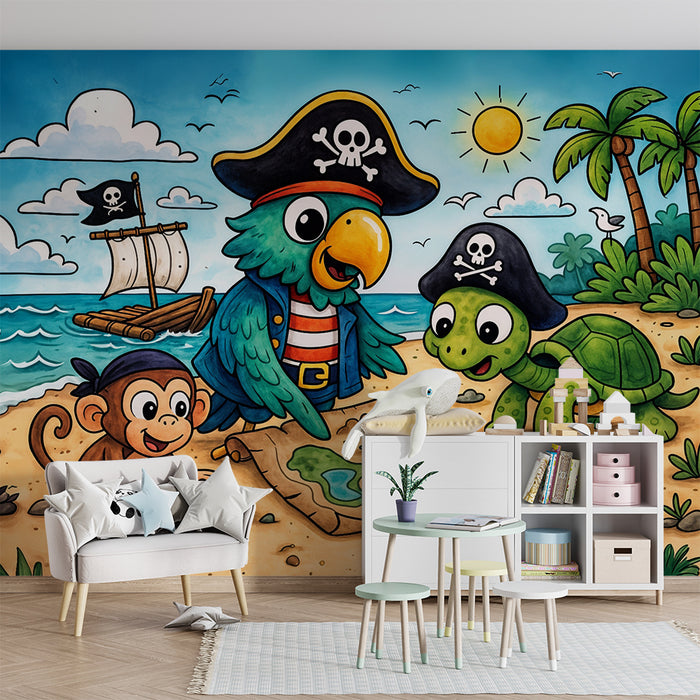 Pirate animals wallpaper | Tropical adventure for kids