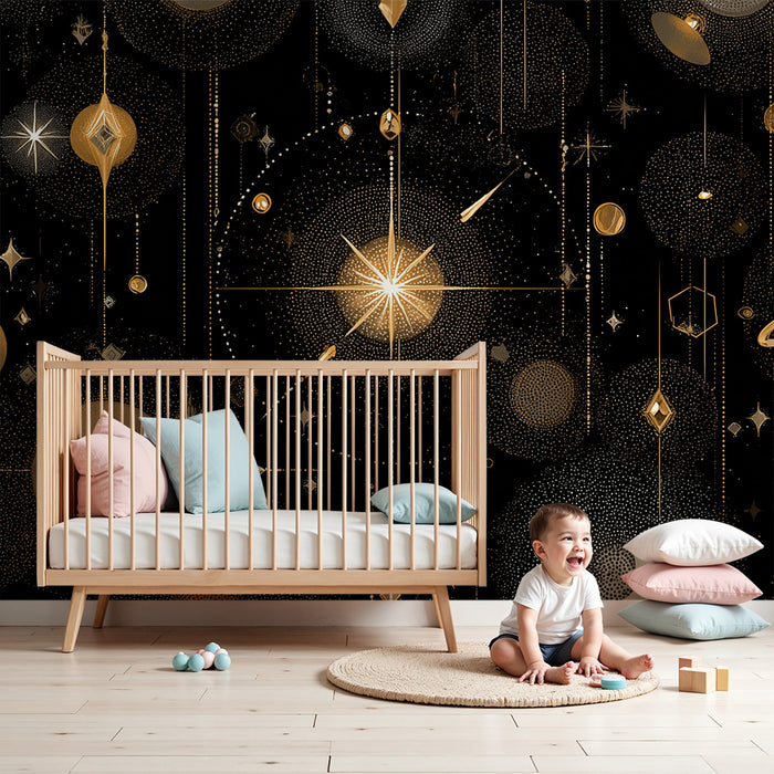 Papier peint chambre enfant | Cosmos étoilé doré