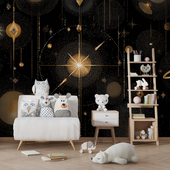Papier peint chambre enfant | Cosmos étoilé doré