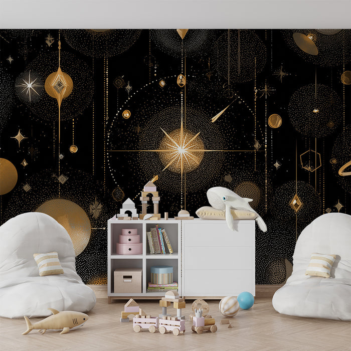 Papier peint chambre enfant | Cosmos étoilé doré