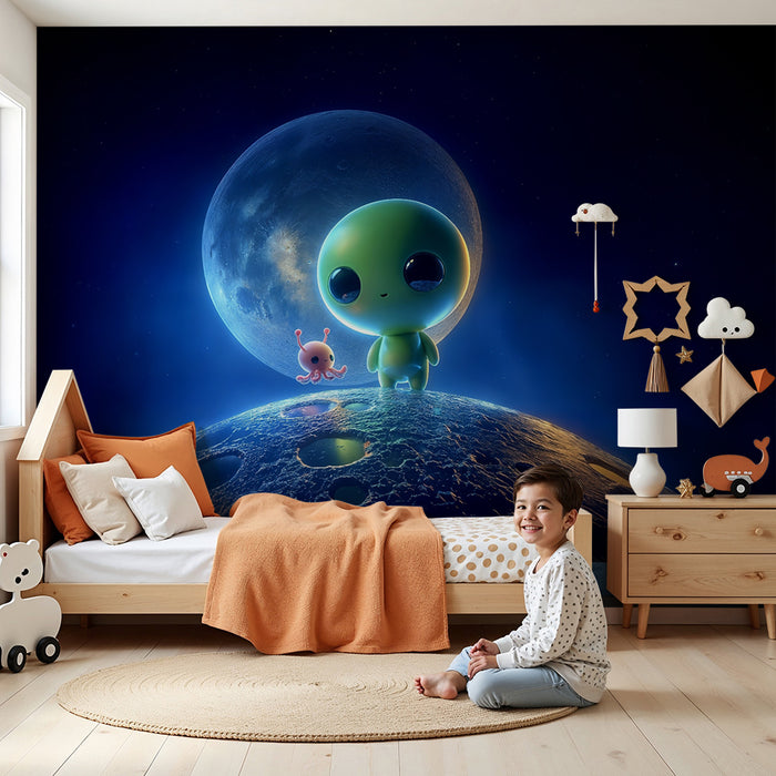 Lastenhuoneen tapetti | Avaruusolentoja kuussa