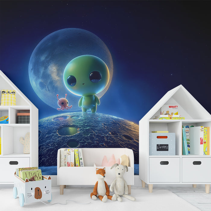 Lastenhuoneen tapetti | Avaruusolentoja kuussa