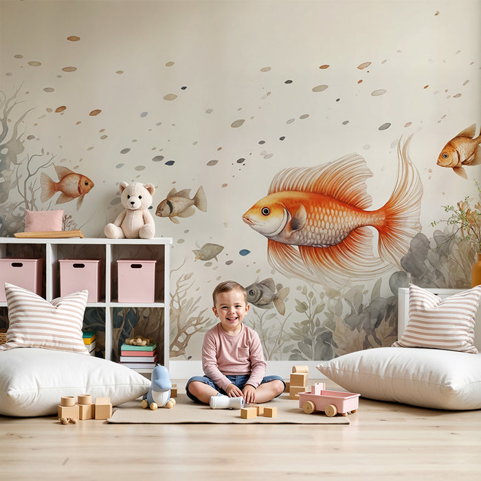 Babykamer behang | Kleurrijke vissen en elegante koralen