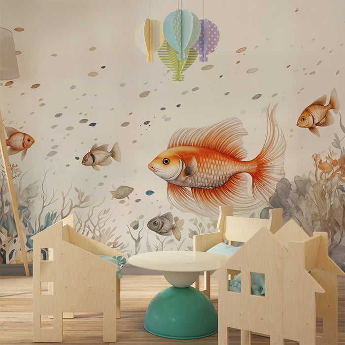Babykamer behang | Kleurrijke vissen en elegante koralen